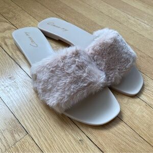 Circus NY Beige Faux Fur Slide Sandals